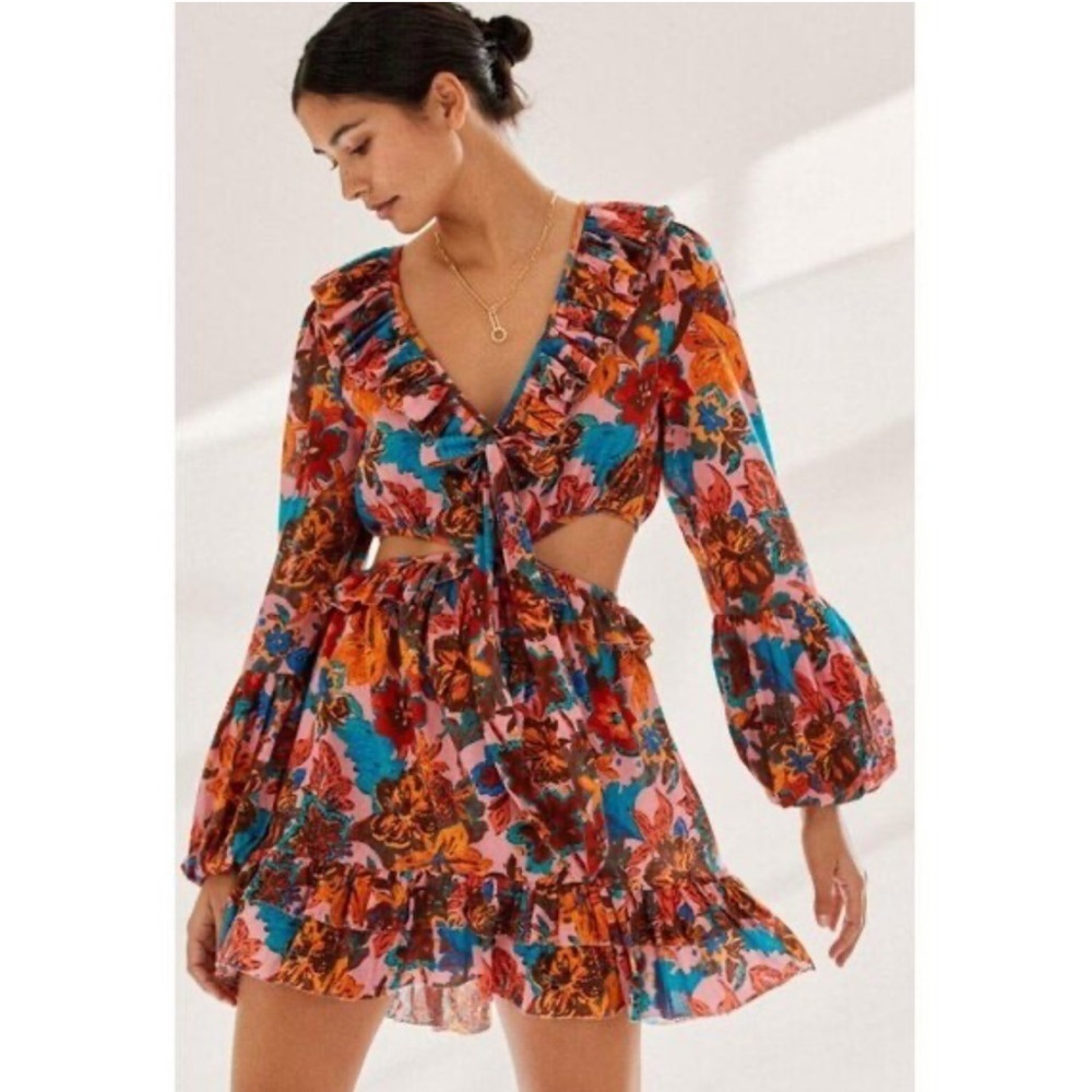 Love The Label Anthropologie Floral Cut-Out Mini Dress Size Large